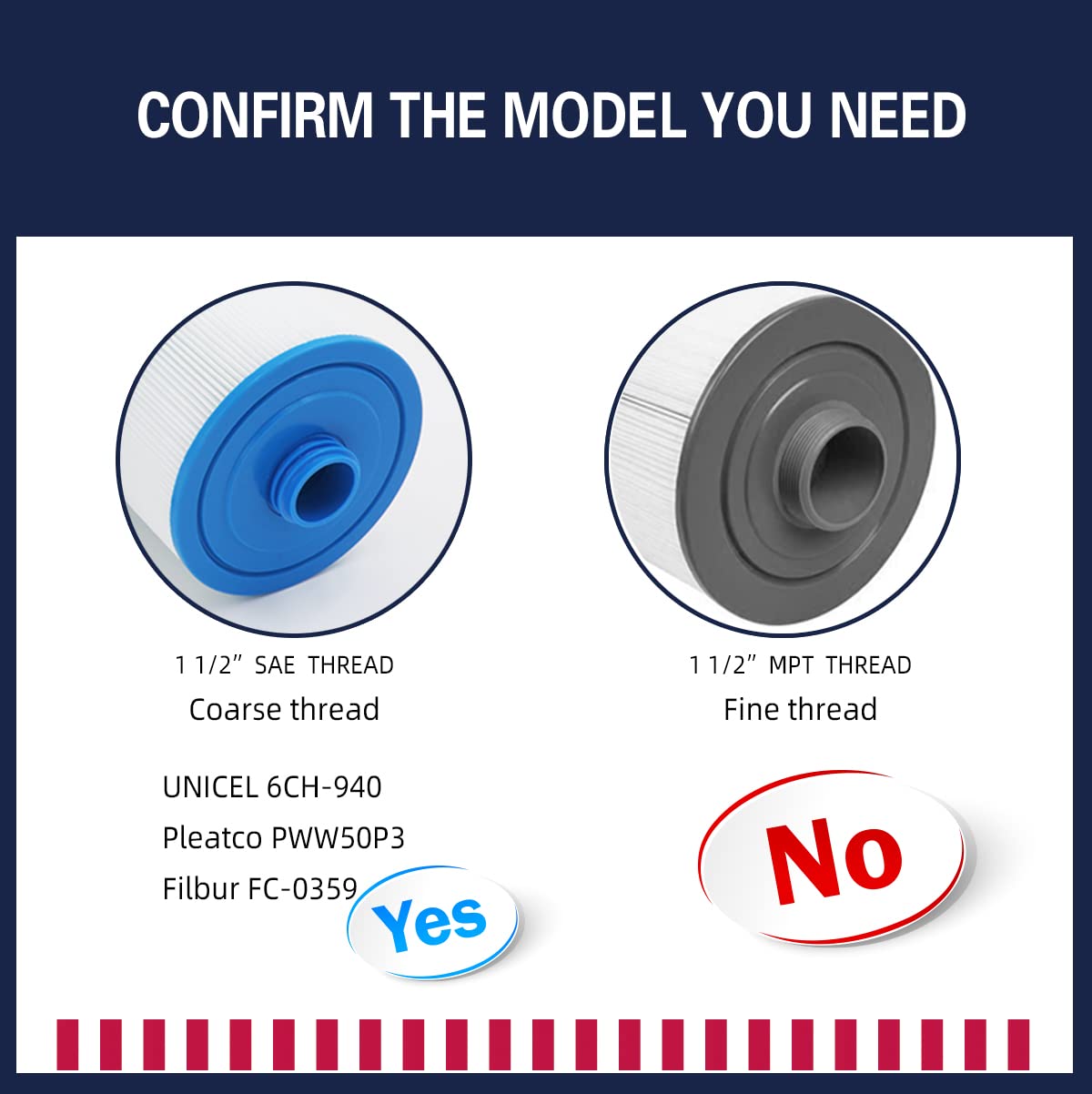Mamokin PWW50 Spa Filter, Replaces 6CH-940，Filbur FC-0359, 817-0050, 25252, 03FIL1400, PWW50P3(NOT PWW50P4), (1 1/2" Coarse Thread), Waterway Front Access Skimmer, SAE Thread Hot Tub Filter 2 Pack