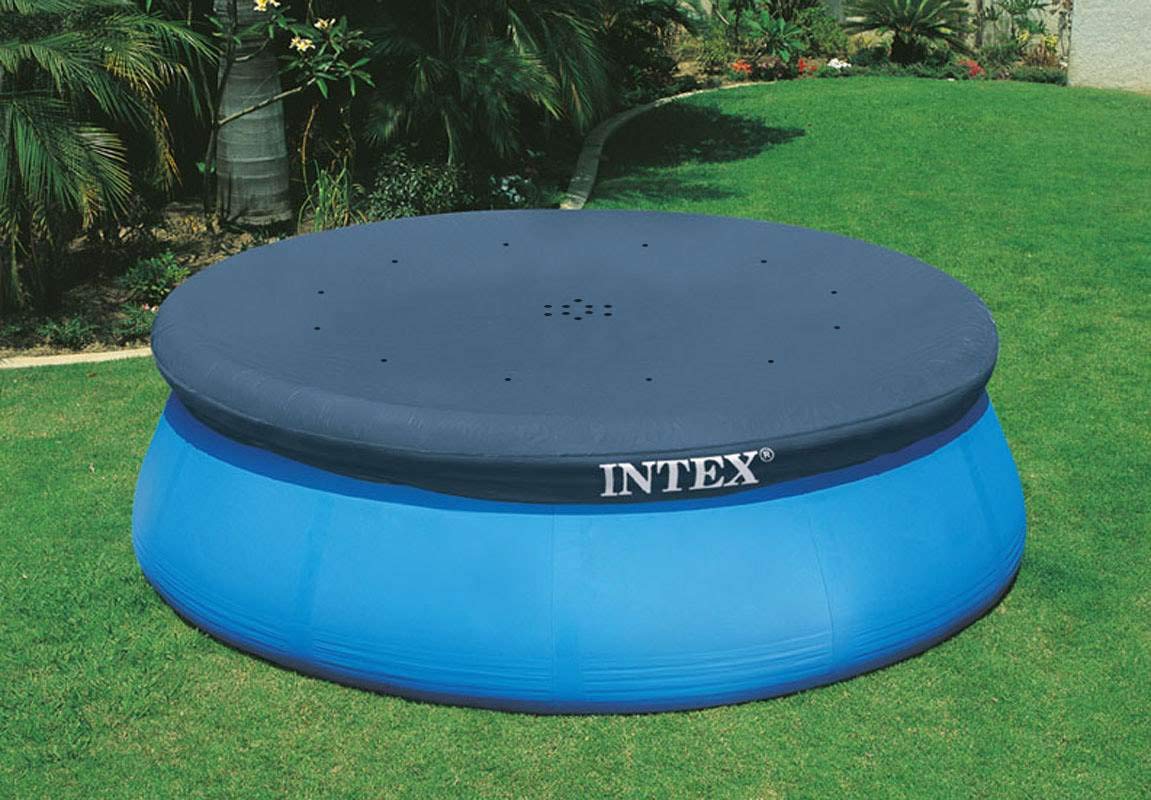 Intex 28021E Pool Cover: For 10ft Round Easy Set Pools – Includes Rope Tie – Drain Holes – 12in Overhang – Snug Fit