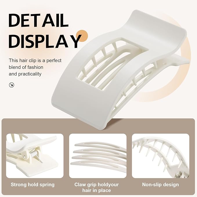 8 Pack Flat Hair Clips for Women – Sleek Non-Slip Claw Clips with Strong Hold, Minimalist Hair Accessories for Bridal, Office, or Everyday Wear (Glossy White)
