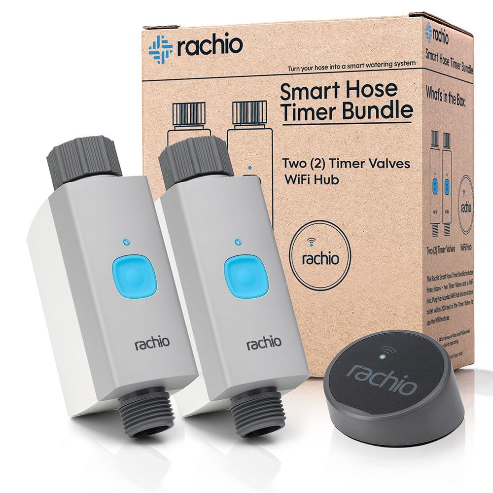 Rachio Smart Hose Timer (2 Valves + 1 WiFi Hub) â App-Controlled Outdoor Faucet Timer, Quick Install & Scheduling, Expandable System