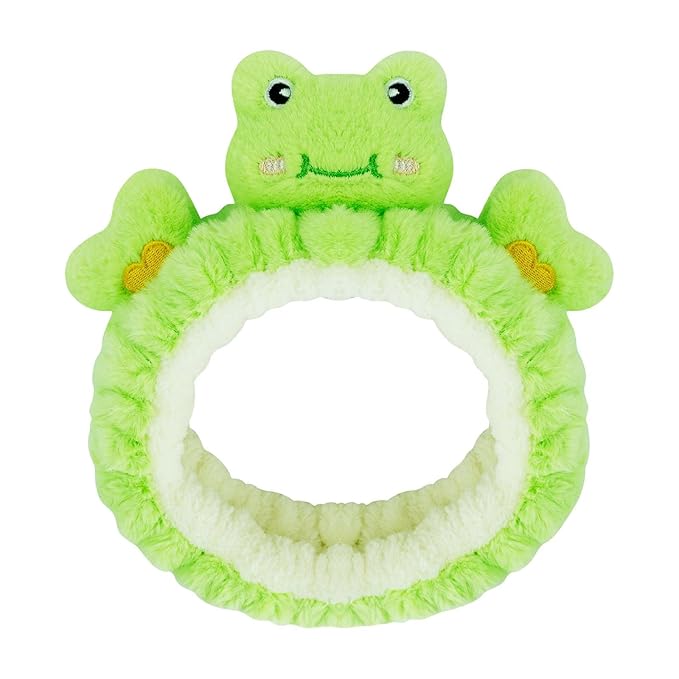 Kawaii Spa Headband for Washing Face, Cute Green Frog Headband for Make Up, Washing, Party, Soft Headband for Woman Girls
