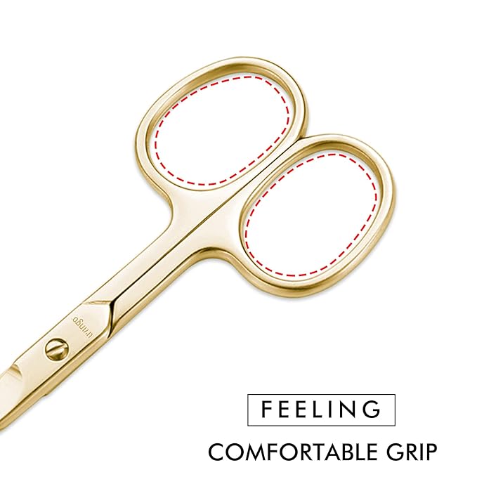 LIVINGO Sharp Curved Nail Cuticle Scissors, Premium Stainless Steel Blade for Manicure Pedicure Fingernail Toenail Beauty Grooming Cutter with Case, 3.5" Gold
