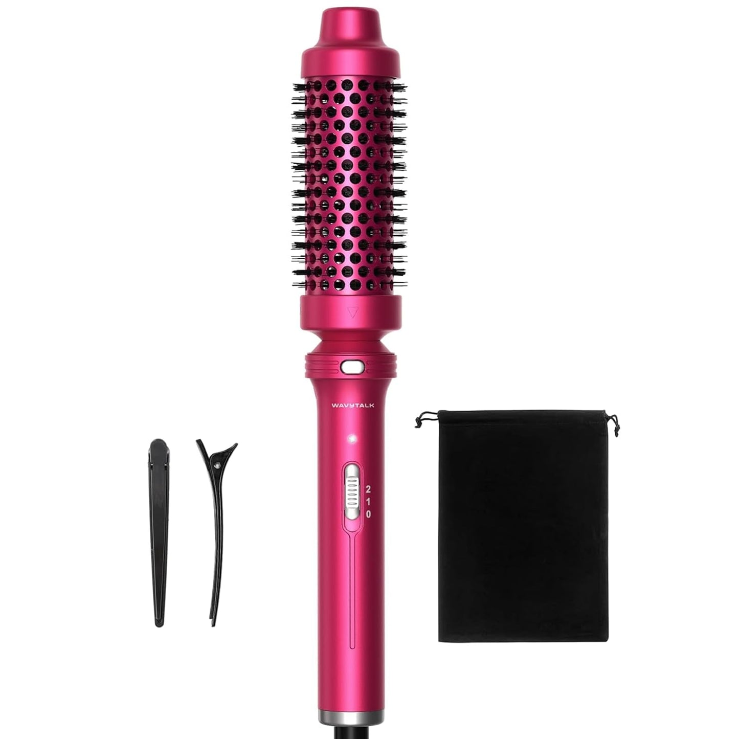 Wavytalk Heated Round Brush, 1 1/2 inch Blowout Look with Detachable Head, Dual Voltage for Travel, Rose Red