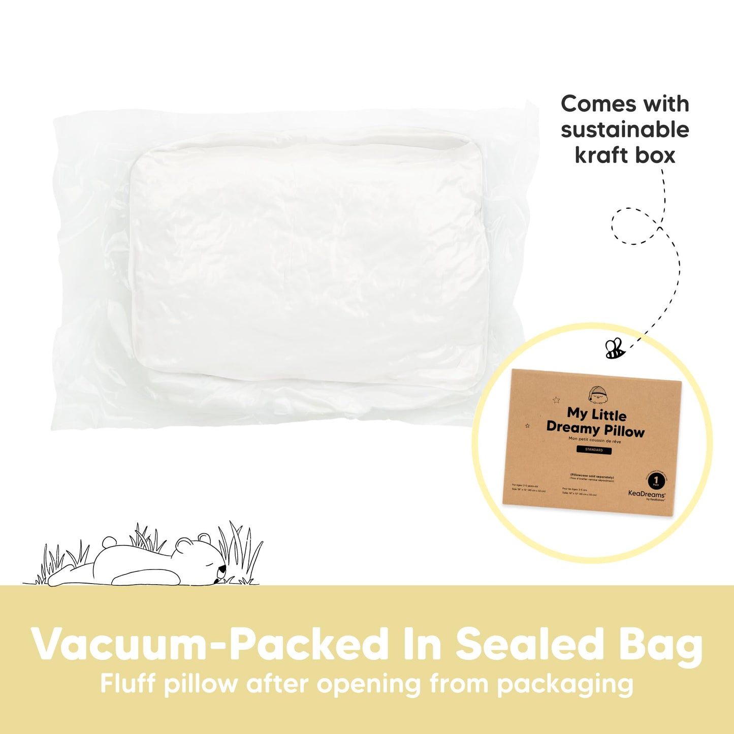 KeaBabies 1-Pack Toddler Pillows 2 Year Old to 5-13x18 Soft Organic Cotton Kids Pillow for Sleeping, Travel, School, Daycare, Nap, Toddler Bed, Machine Washable, Without Pillowcase (Soft White)