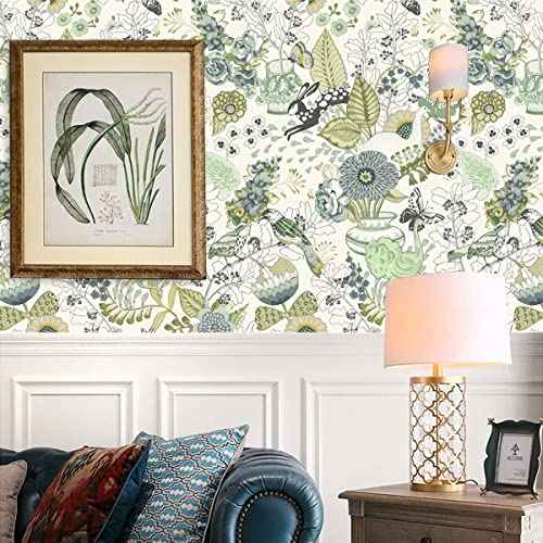Wudnaye Floral Wallpaper Green Peel and Stick Wallpaper 17.7inch ¡¿ 118.1inch Green Contact Paper Stick and Peel Wallpapers Plants Flower Decorative Contact Paper for Shelves