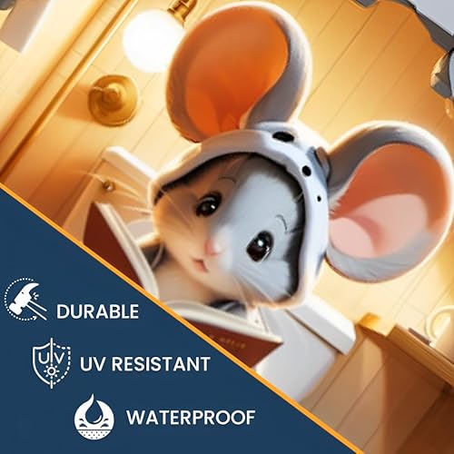 3D Cute Little Mouse on Toilet Reading Book Wall Decal Sticker, Pack of 2, Size 4 inches