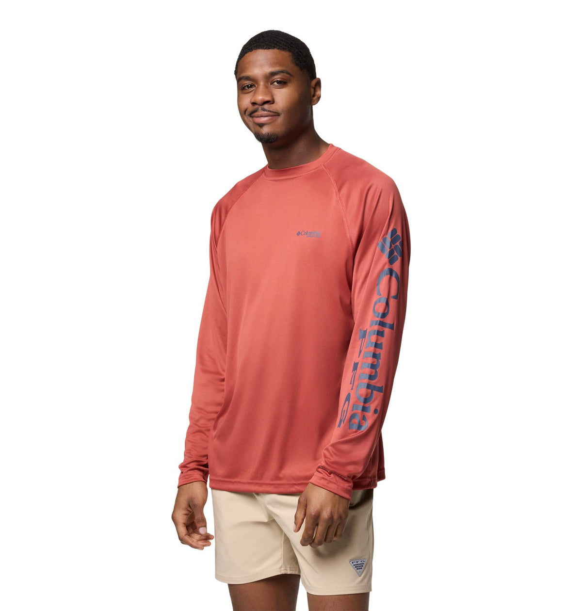 Columbia Men's PFG Terminal Tackle Long Sleeve Fishing Shirt, Dusty Crimson/Nocturnal Logo, 1X