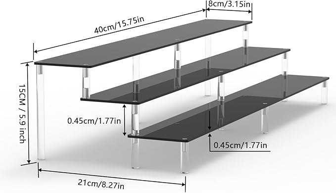 AZEAM 15 3/4 inch Acrylic Riser Black Display Risers Stand Large Collection Organizer Shelf for Cupcake Food Desserts