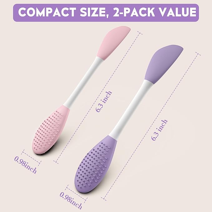 Silicone Pore Cleansing Brush Set, 2PCs Face Mask Applicator Spatula & Facial Massage Tool, Multi-Function Soft Silicone Pore Brush Face Scrubber for Skincare Routine, Pink & Purple