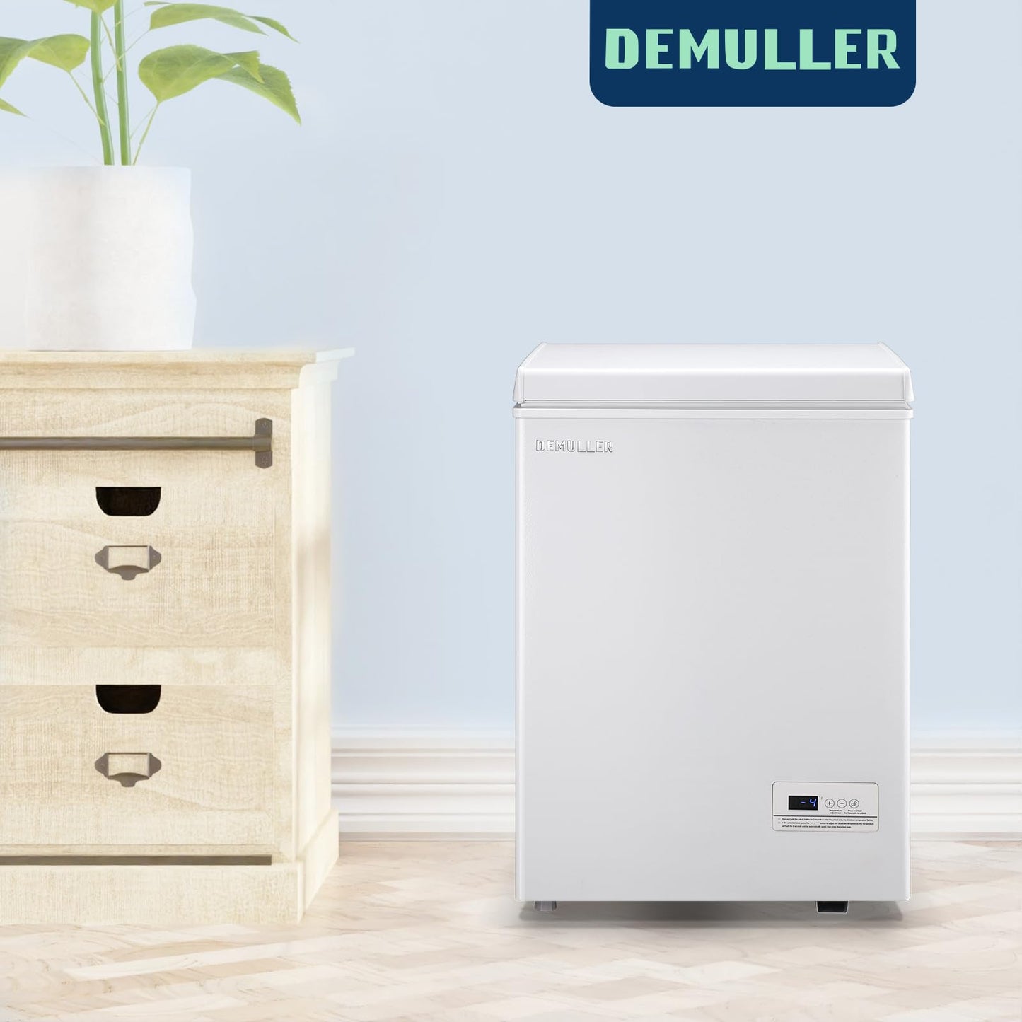 DEMULLER Chest Freezer with 2 Removable Baskets 3.5 Cu.ft Compact Freezers with Electronic Thermostat (50 ℉ to -12 ℉), Stay-Open Lid, Manual Defrost, Kitchen Office Apartment, White