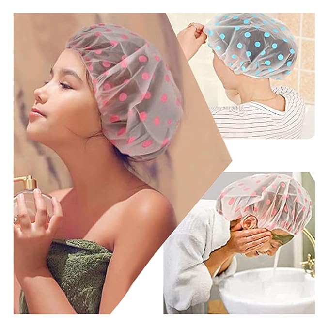 Large Shower Caps, 3 Pcs Waterproof Bath Caps Plastic Reusable Shower Caps Elastic Band Bath Hair Hat for Women Ladies