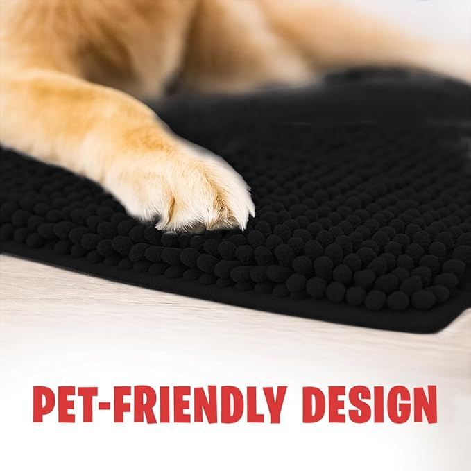 MudGuard Mat™ Dog Door Mat for Muddy Paws, Super Absorbent Microfiber, Non-Slip Indoor Mat, Quick Dry Chenille Mud Mat for Dogs & Entryway, Washable, Black 24" x 36"