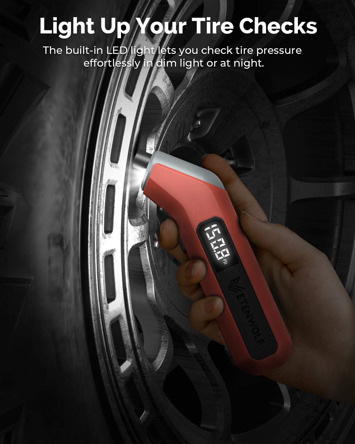 ETENWOLF Digital Tire Pressure Gauge 2 Pack, Industrial Tire Gauge 3-200 PSI, Calibrated to ANSI B40.7 Grade 2A(Plus-Minus 0.5%), Air Pressure Gauge with Replaceable AAA Batteries (Vivid Orange)