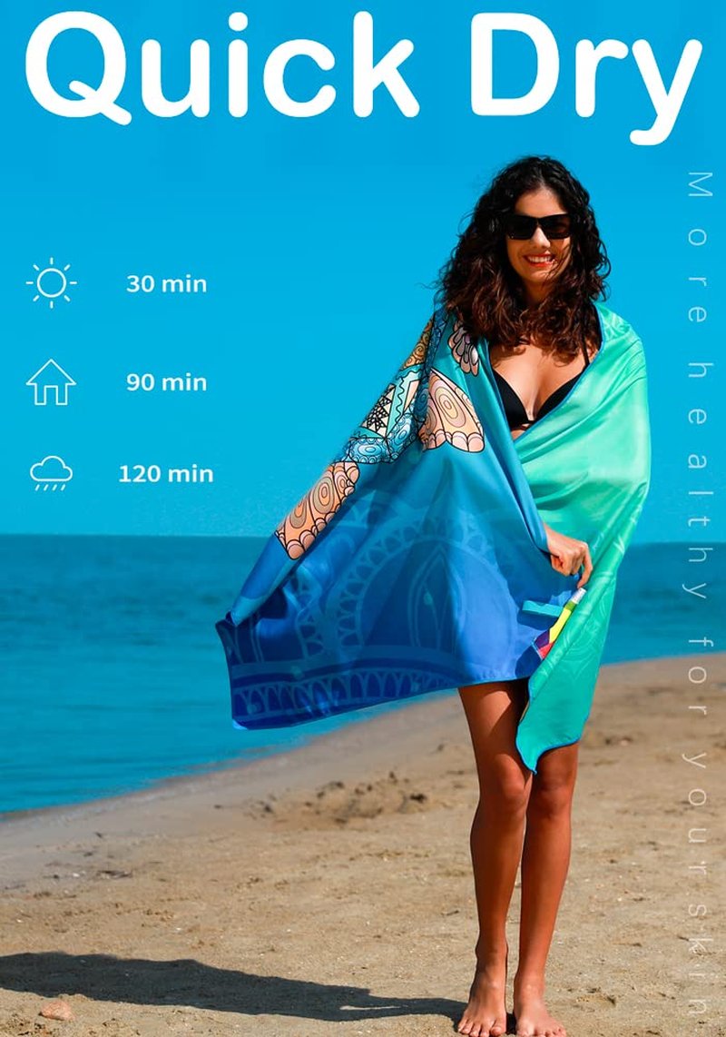 Microfiber Thin Lightweight Beach Towel Sand Free Quick Dry Absorbent Compact Towels for Swimming Pool Camping Beach Accessories Large Easy Pack Travel Things for Vacation Essentials Adult Gift