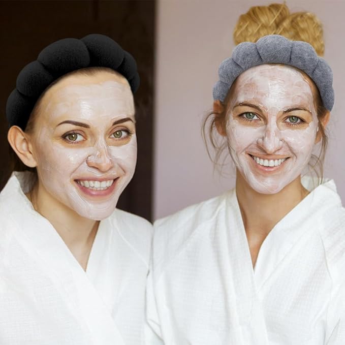 SPA Headbands for Washing Face Makeup Headbands with Bow Hair Band Women Facial Head Band Wrist Towel Wraps For Shower Face Mask Gray Black, 6 Pack