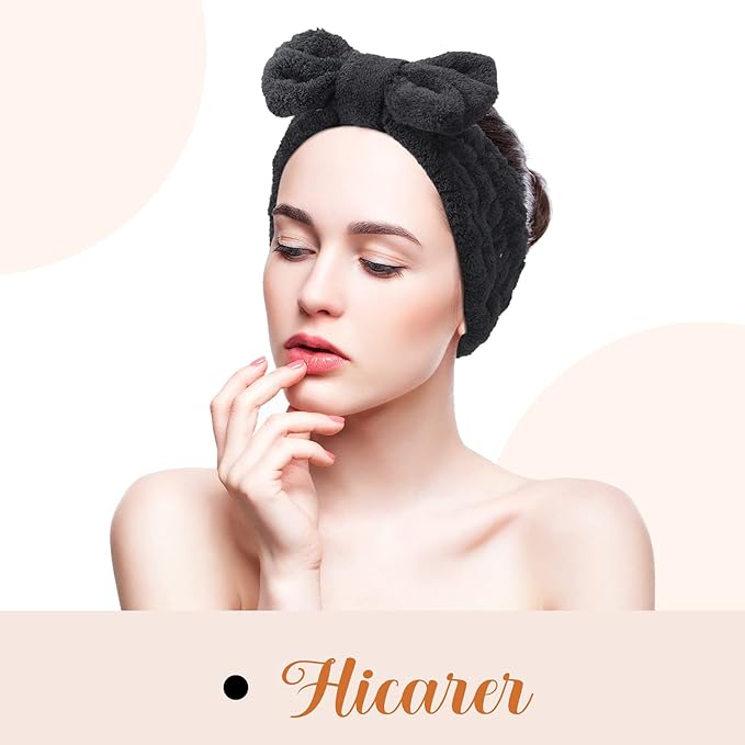 Hicarer 3 Pieces Towel Headbands for Women Makeup Spa Headband for Washing Face Shower (Black)