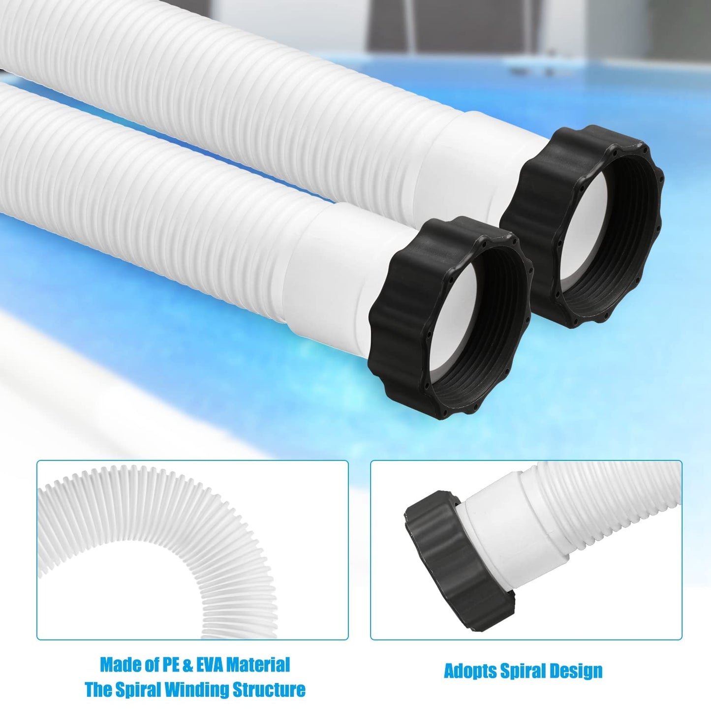 eBoot 2 Pcs 29060e Above Ground Pool Hoses 1.5" Diameter 59" Long Swimming Pool Pump Hose Replacement for Filter Pump, Saltwater System, Sand Filters Accessories(White)