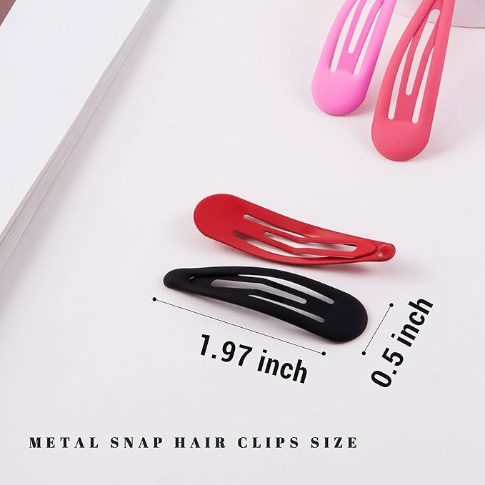 Small Hair Barrettes For Women No Slip Metal Snap Clips For Thin And Fine Hair,Matte Black Red Pink,20 PCS,1.97 x 0.5 Inch.
