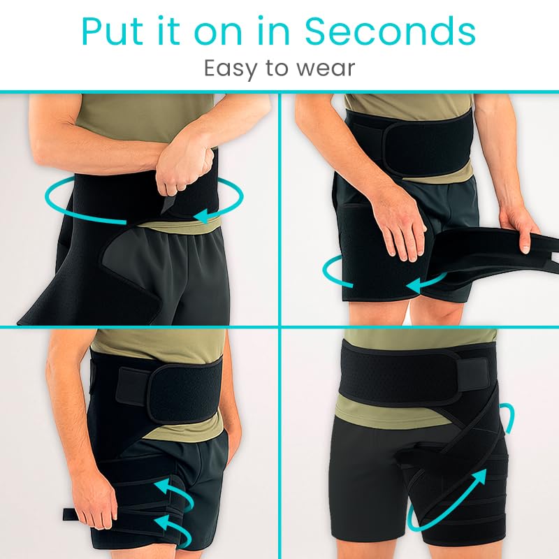 Vive Hip Brace for Sciatica Pain Relief - Groin Support Wrap for Sciatic Nerve Pain, Hip Flexor Strain, Thigh & Harmstring Pull, Arthritis - Adjustable & Comfortable Stabilizer for Muscle Recovery (Left)
