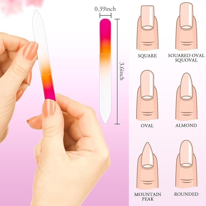 Mudder 24 Pack Mini Glass Nail File with Plastic Sleeve Small Crystal Files for Nature Czech Glass Nail Double-sided Fingernail Files for Travel Fine Grit Salon Valentine Gift Gifts(Gradient Color)