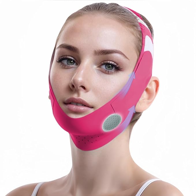 ROWMATE Graphene V-Line Mask Chin Up Mask V Shaped Face Mask Chin Strap for Sleeping,Jawline Shaper,Red,Small