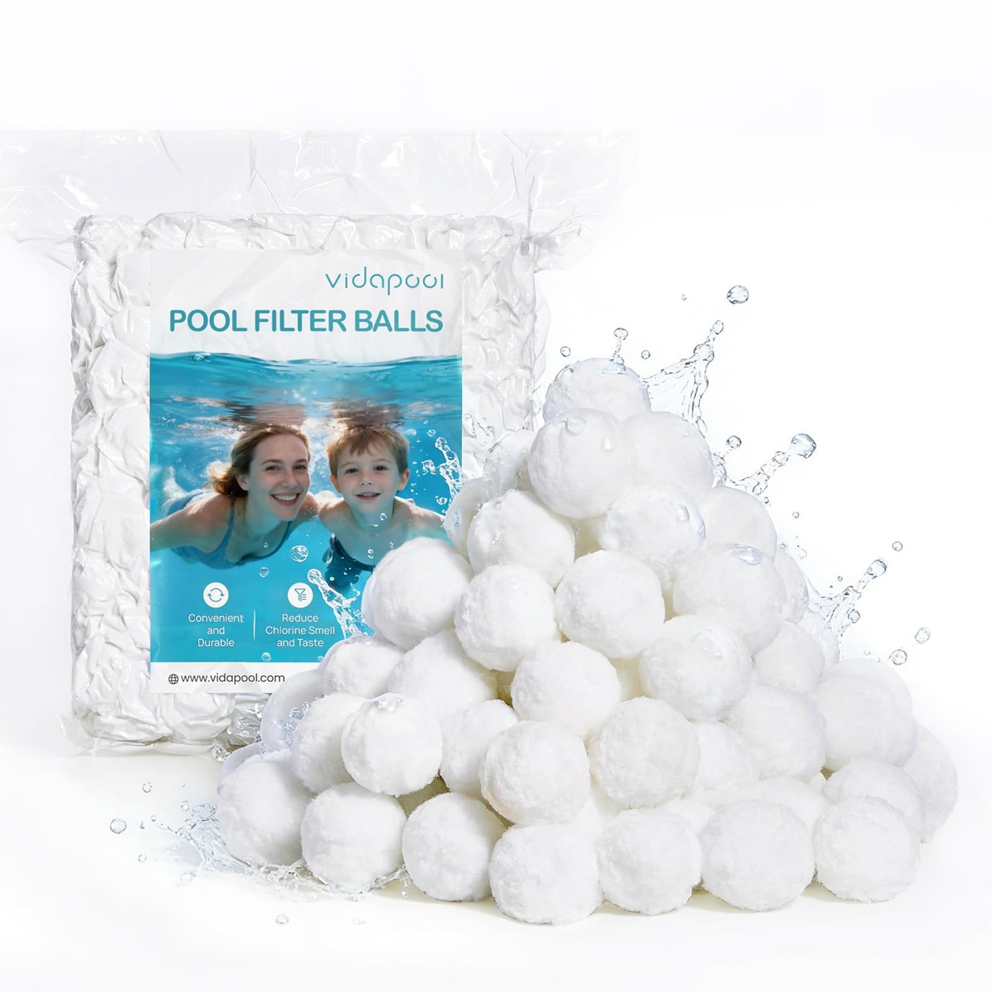 Vidapool 3.1 lbs Pool Filter Balls for Sand Filter Pumps, Reusable White Filter Balls for Swimming Pools, Efficient & Lightweight Sand Filter Balls, Replaces 100 lbs Pool Filter Sand