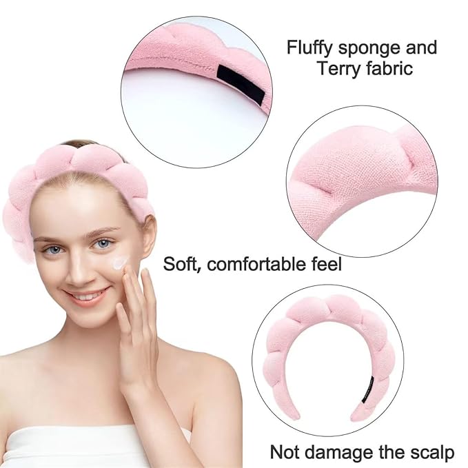 CAZYTOYZ Sponge Spa Headbands for Women Wristband Set Puffy Makeup Brush Headband Set for Washing Face Soft Towel Skin Care Head Band Cute Hair Band Shower