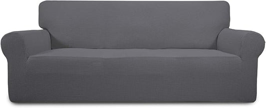 Easy-Going Stretch Oversized Sofa Slipcover 1-Piece Sofa Cover Furniture Protector Couch Soft with Elastic Bottom for Kids, Polyester Spandex Jacquard Fabric Small Checks Gray