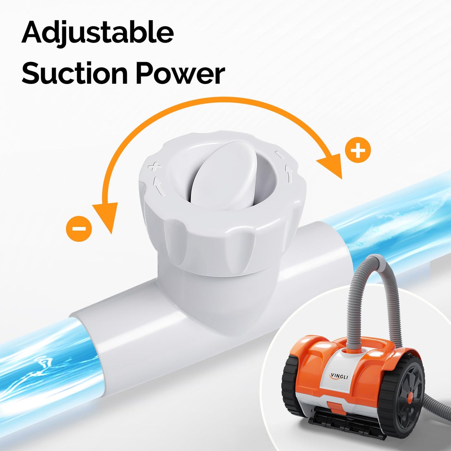 (2025 Upgrade) VINGLI Automatic Suction-Side Pool Vacuum Cleaner, Powerful Wall-Climbing Sweeper for Inground Pools, Includes 39.6ft Tangle-Free Hose (Orange&Gray)