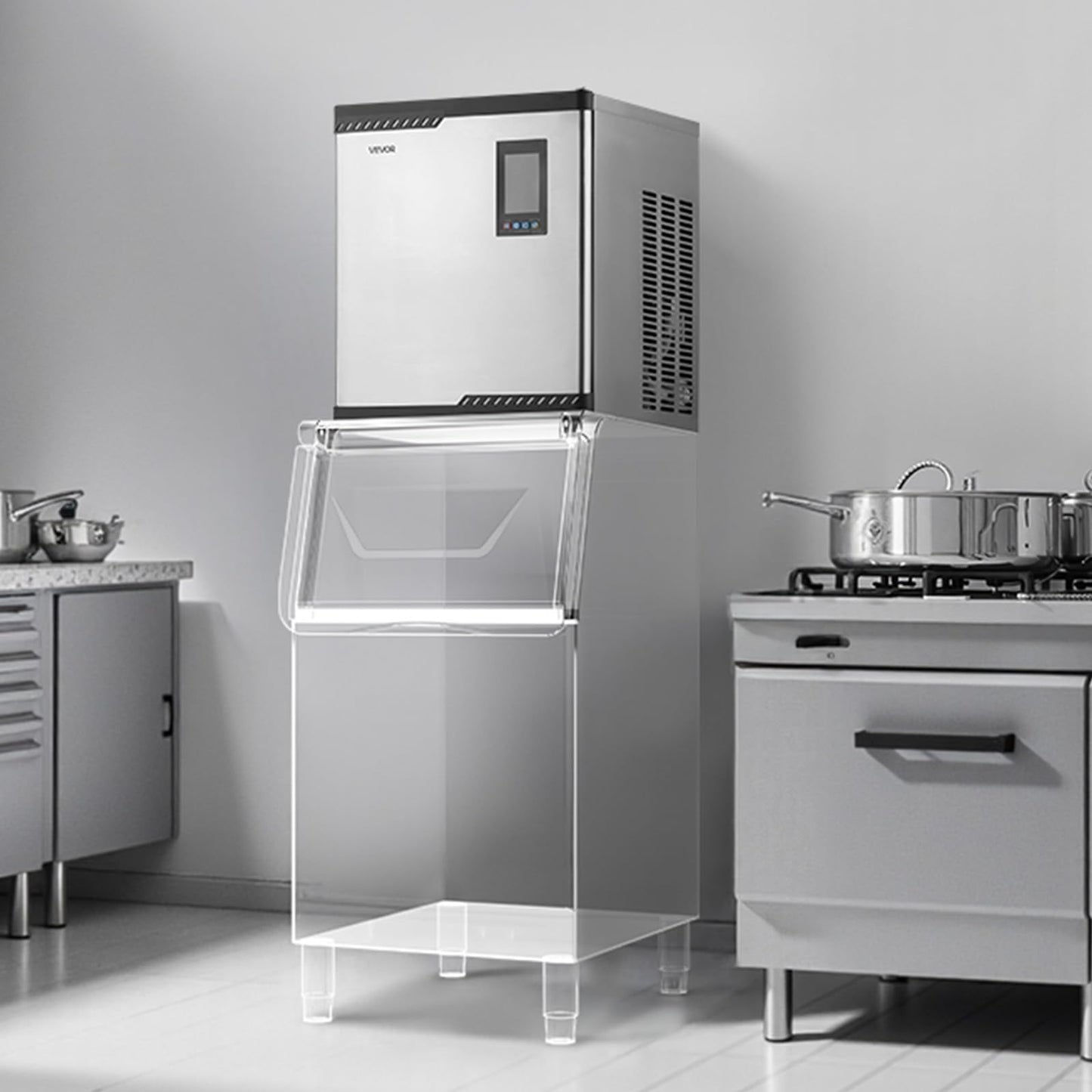 VEVOR Commercial Ice Maker Machine - Head, 300 Lbs/Day Stainless Steel Ice Machine with Scheduled Ice-Making, Self-Cleaning, Adjustable Thickness, Ideal for Restaurant Bar Cafe Hotel - Head Only