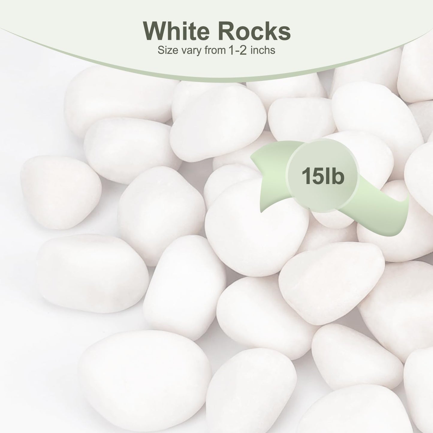 Pulovin 15 lbs White Rocks for Landscaping, 1-2 inch Large White Rocks for Plants, Decorative Polished Stones for Garden, Walkways, Yard, Plants Pots, Vases, Crafts