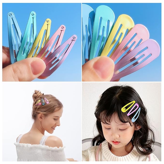 KUBOM 100 Pcs Colorful Hair Clips,Metal Cute Hair Barrettes Snap Non-Slip Metal Hair Clips for Girls, Toddlers, Kids, Women