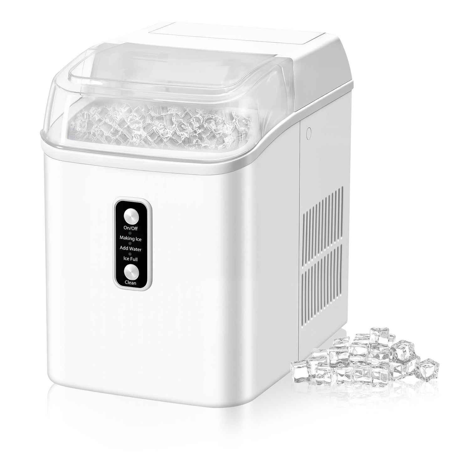 NEWBULIG Nugget Ice Makers Countertop, Portable Nugget Ice Machine, Ready in 6 Mins, 24lbs in 24Hrs, Auto-Cleaning, with Basket and Scoop, for Home, Kitchen, RV, Camping, White