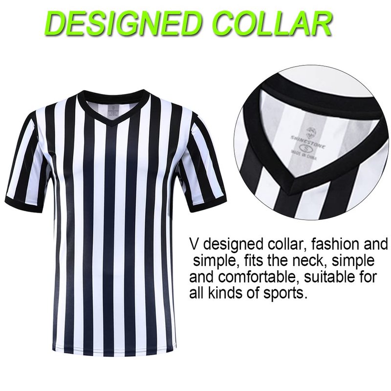 Shinestone Referee Shirt, Referee Costume Shirt for Womens and Mens, V Neck Referee Umpire Shirt Jersey for Football, Soccer and Sports for Christmas (X-Large)