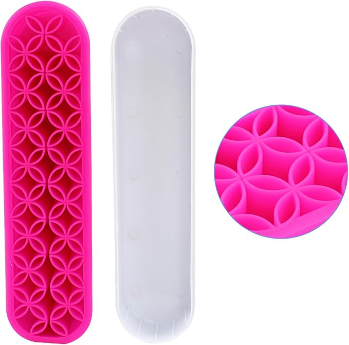 Rose Red Silica gel Makeup Brush Holder Box Multi-Purpose Silica gel Make Up Brush Storage Stand Rectangle Multipurpose Painting Pen Holder for Brushes,Art Craft and Painting Brushes