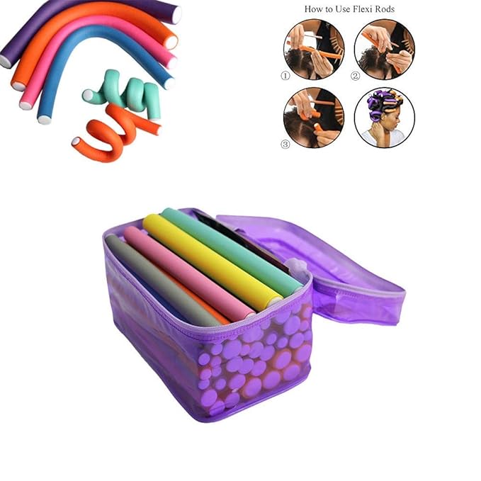 Pinkiou Hair Curlers Rollers Flexi Rods 42 Pack - Heatless Hair Curlers with Bag, 7 Sizes Flexible Curling Rods Set for Short Long Hair, No Heat Bendable Curling Rods