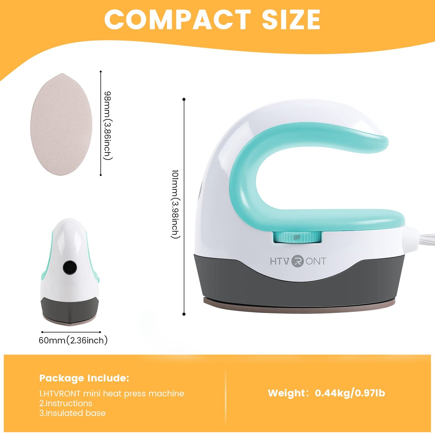 HTVRONT Heat Press Mini Heat Press Machine, Mini Iron for Crafts, Small Heat Press Portable Iron Press Machine for T Shirts, Hats, Heating Transfer Projects (Mint)