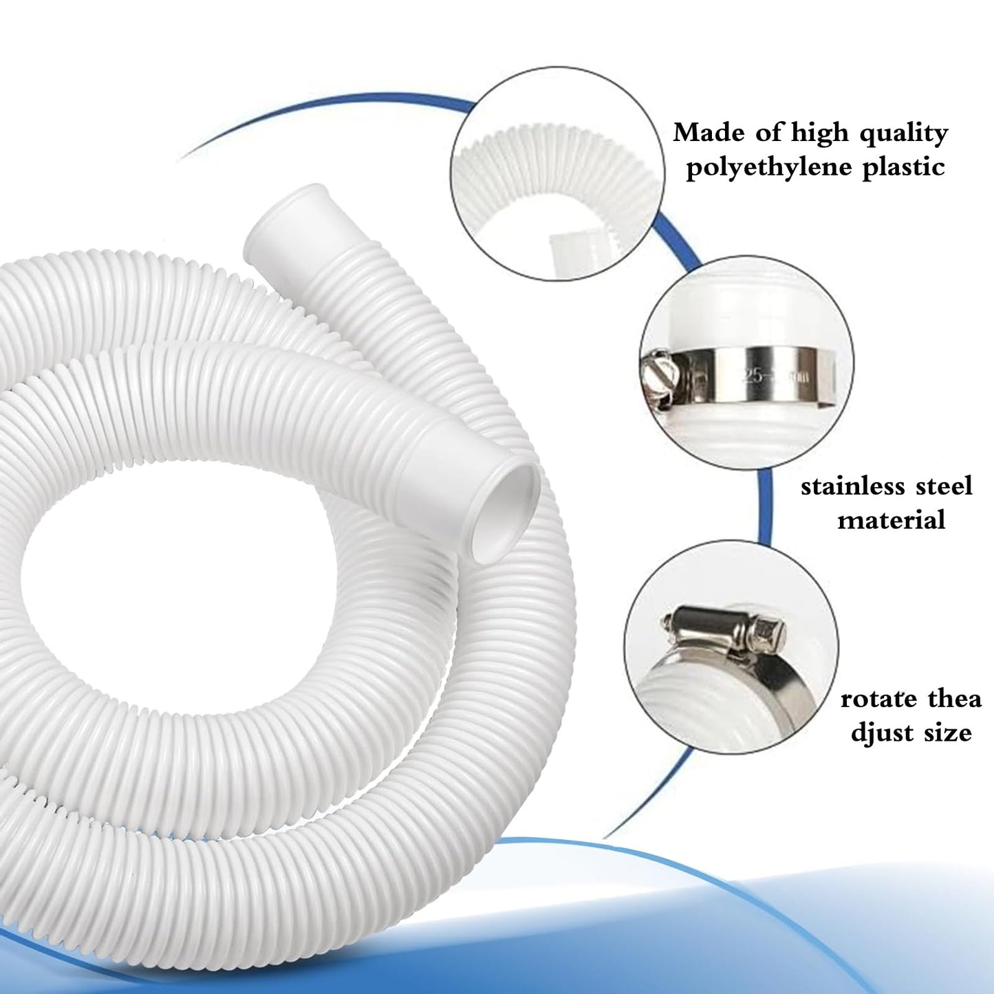 3 Pcs 1.25" Pool Hose, 59" Long Accessory Pool Pump Replacement Hoses, Compatible with All Above Ground Pool Filter Pumps that Use 1 1/4 Diameter Hoses