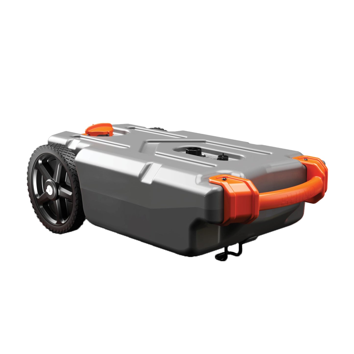 Camco Rhino 21-Gallon RV Portable Waste Tank - Features Large Heavy-Duty No-Flat Wheels & Low Drain Hole - Includes Removable Steel Tow Adapter, 3’ Sewer Hose & More RV Accessories (39002)