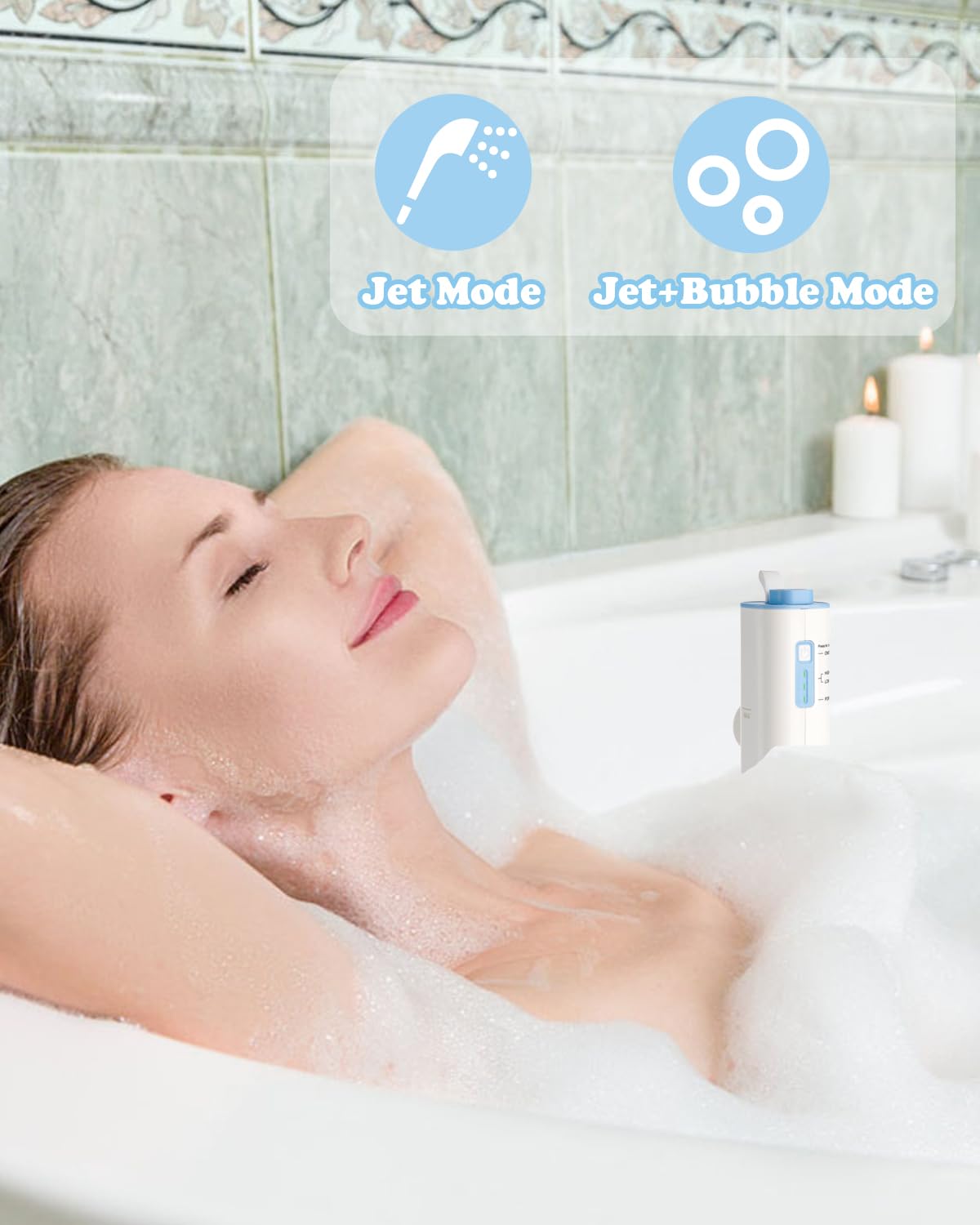 KokoSelene Rechargeable Bath Jets for Tub, Portable Jet Spa for Bathtub, Creates Soothing Bubbles and Massage for Relaxing Daily Use at Home (White-Blue)
