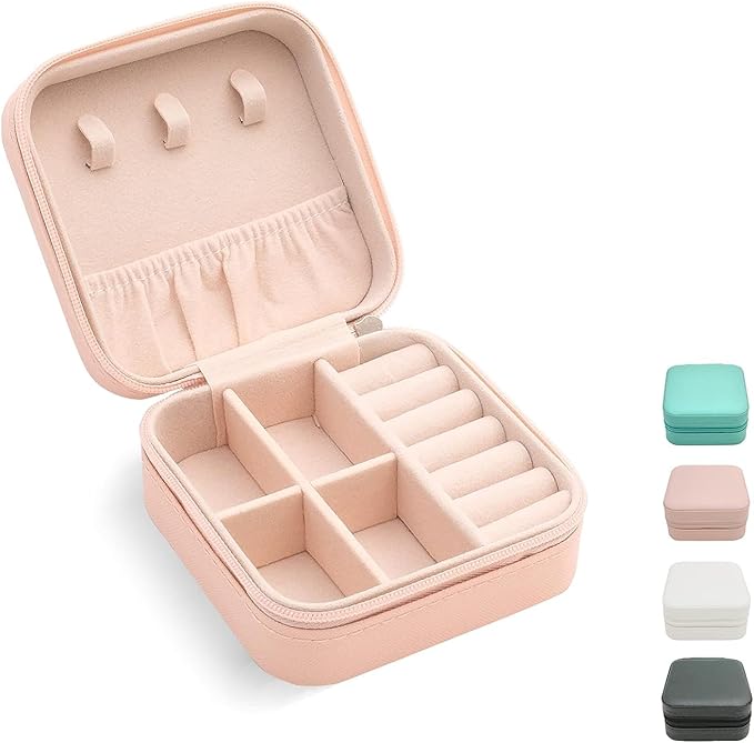 Mini Jewelry Travel Case, Small Portable Jewellry Organizer Box Portable Display Storage Box for Rings Earrings Necklaces, Gifts for Girl, Women, Wedding, Birthday, Mom, Mother's Day (Pink)