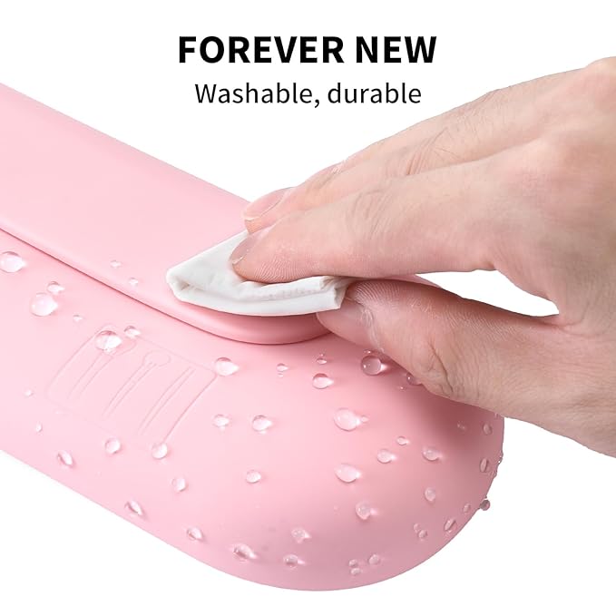 2 IN 1 Silicone Makeup Brush Holder with Beauty Make Up Sponge Holder Case：Soft Portable Cosmetic Face Brushes Holder with Upgrade Anti-Fall Out Magnetic Closure - Pink