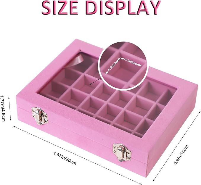 Velvet Jewelry Box 24 Grid Jewelry Earrings Display Organiser Box Ring Tray Holder Earrings Storage Case for Girls Wife Mom Women (Light Pink)