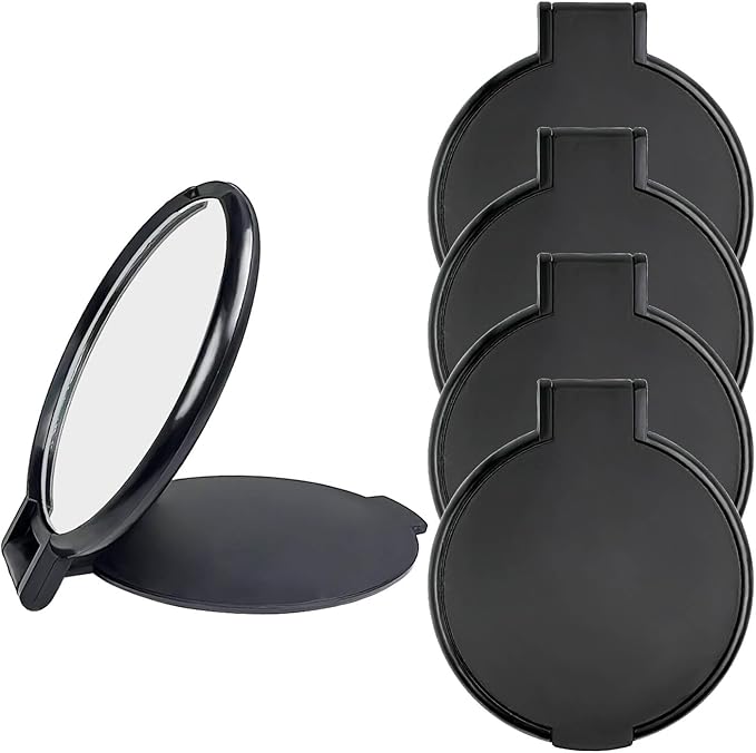Tenalleys Mini Round Folding Mirror Portable Pocket Mirror Makeup Mirror for Purse Travel Makeup Mirror for Women Girls Daily Use (4 Pcs Black)