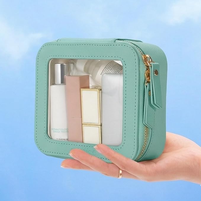 Aveniee Mini Clear Makeup Bag, Small Cosmetic Bags Travel Toiletry Pouch Organizer, TSA Approved Make up Case with Zipper, Car Bag for Essentials,Green