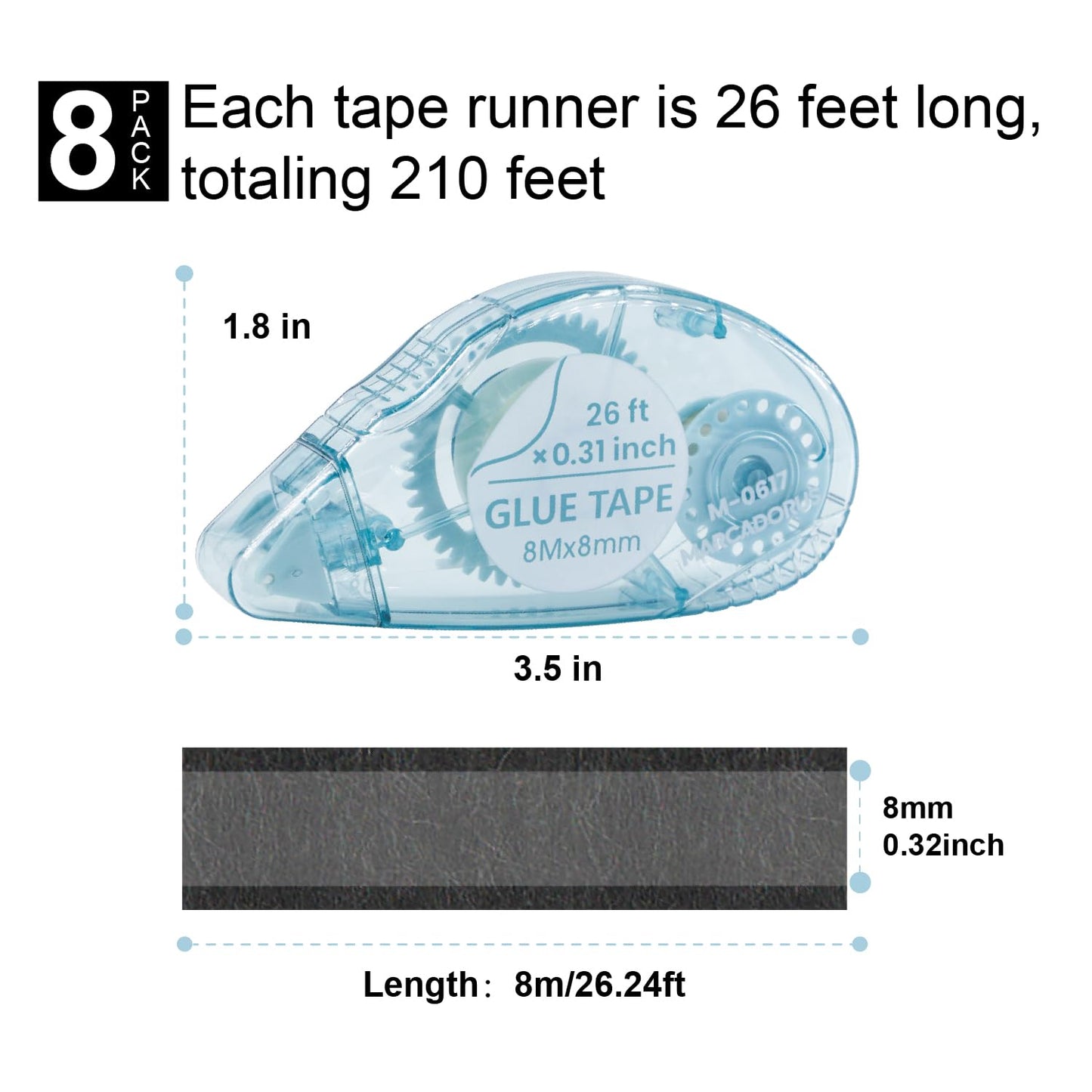 MARCADORUS Double Sided Tape Roller for Crafts, 26 Ft x 0.31 in Glue Tape for Scrapbooking, Pack of 8 Glue Tape Roller Junk Journal Supplies & Scrapbook Supplies.