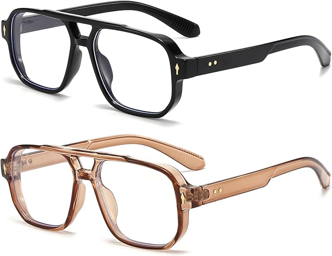 PORADAY Blue Light Blocking Glasses for Women Men 70s Retro Square Aviator Eyeglasses Rectangle Computer Eyewear