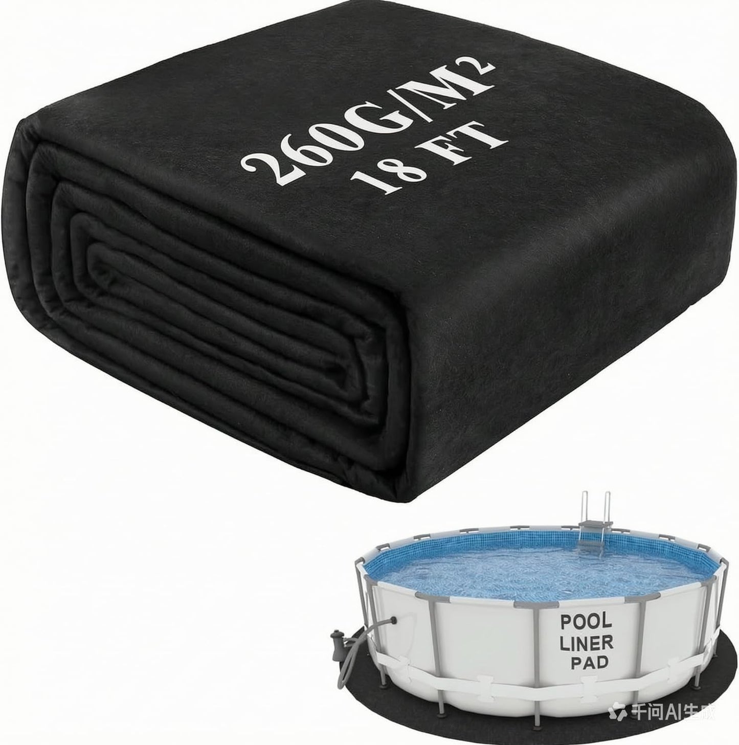 Niuyhe 18ft Pool Mats for Floor, 260G/M² Thicke Geotextile Material Pool Ground Pad, Precut Round Pool Liner Pad for Above Ground Bottom Protects and Extends The Life of Your Swimming Pool