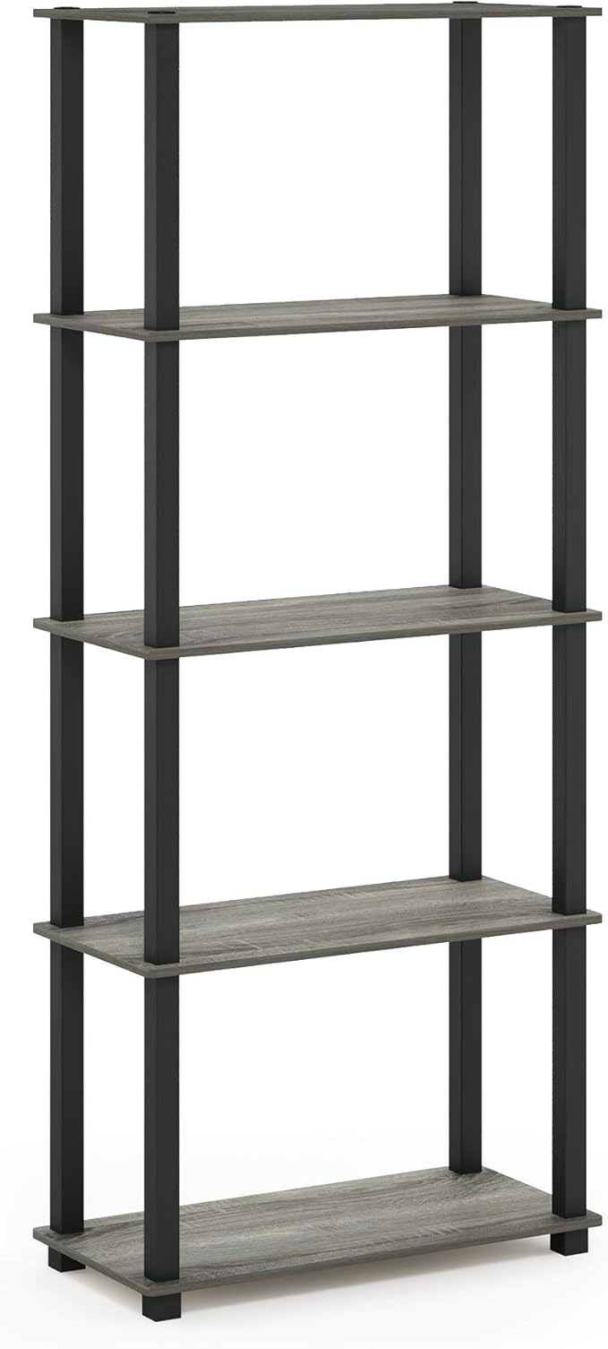 Furinno TURN-S-TUBE Book Shelf, 5-Tier Toolless Storage Shelves with Square Tubes, Shelving Unit for Organization and Storage for Living Room, Home Office, French Oak