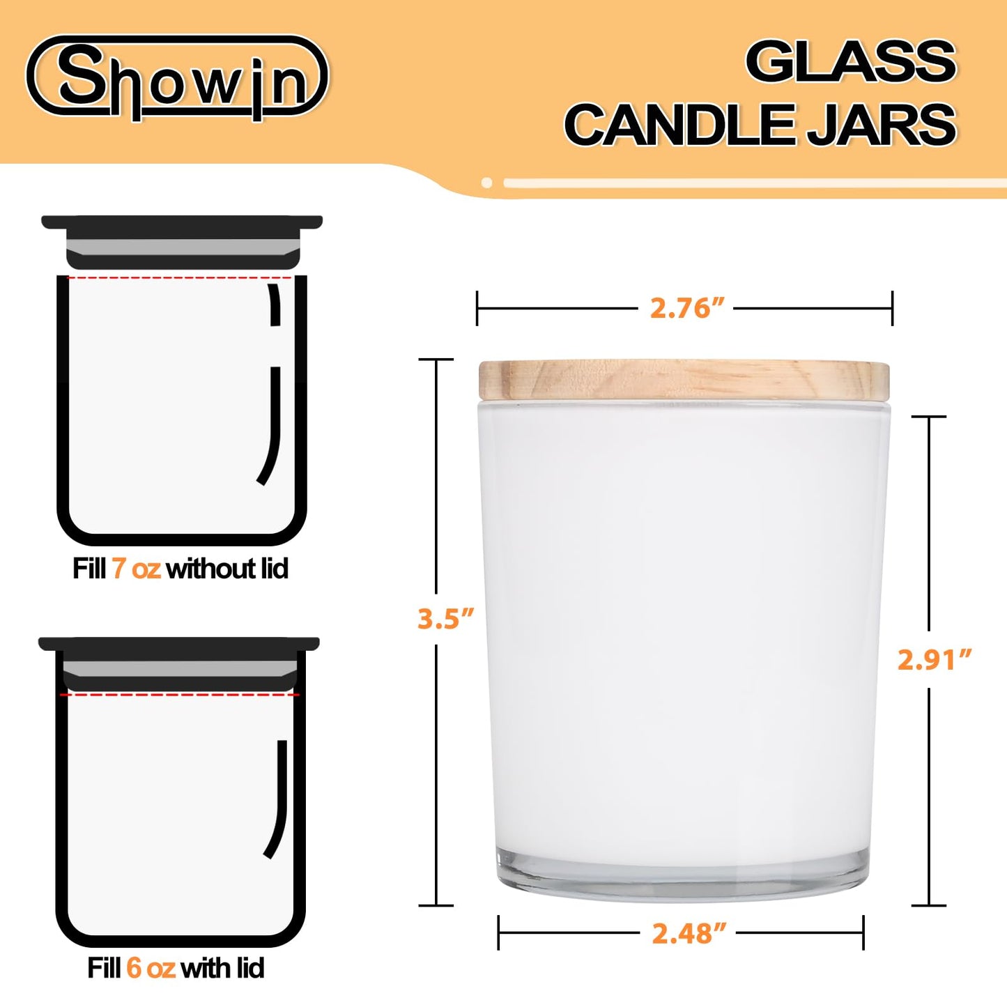 SHOWIN Thick Candle Jars for Making Candles 12 Pcs, 7 OZ Empty Jars with Wood Lids for Candle Making, Sample Container, Inner White